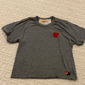 Aviator Nation Youth Heather Gray Tee with Red Heart